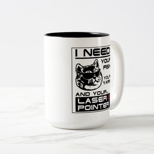 Katze verlangt Fischgarn und Laser Pointer Niedlic Zweifarbige Tasse (VorderseiteRechts)
