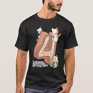 Katze vierter 4. Geburtstag vier 4 Jahre alt Ki T-Shirt