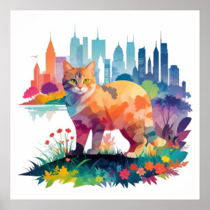Katze Vintage Umwelt Tierart Malerei Poster