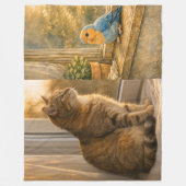 Katze & Vogel Fensterbegleiter Kuschel-Fleece-Deck Fleecedecke (Vorderseite)