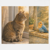 Katze & Vogel Fensterbegleiter Kuschel-Fleece-Deck Fleecedecke (Vorderseite (Horizontal))