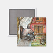 Katze vor dem Stallhaus Magnet (Vorderseite/Rückseite)
