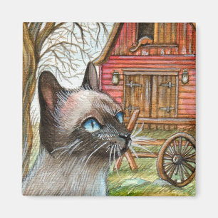 Katze vor dem Stallhaus Magnet
