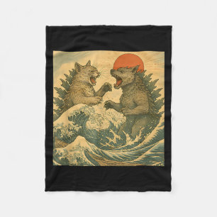 Katze Vs Hund Kaiju-Monster im japanischen Ukiyo-e Fleecedecke