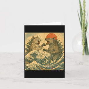 Katze Vs Hund Kaiju-Monster im japanischen Ukiyo-e Karte