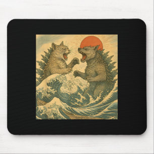 Katze Vs Hund Kaiju-Monster im japanischen Ukiyo-e Mousepad