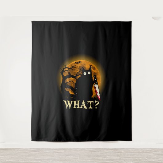 Katze W Murderous Katze mit Knife Halloween Wandteppich (Vorderseite)