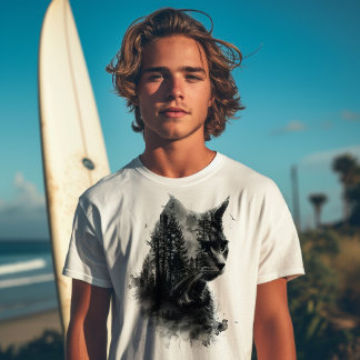 Katze & Wald Doppelbelichtung T-Shirt
