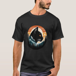 Katze Wandert Berg Sonnenuntergang Wald Naturliebh T-Shirt