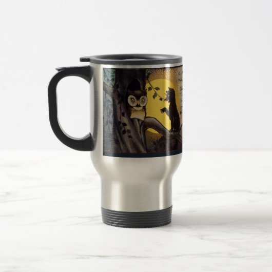 Katze warnt Eule Halloween Kaffeetasse (Links)