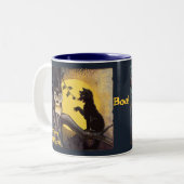 Katze warnt Eule Halloween Kaffeetasse (Vorderseite Links)
