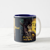 Katze warnt Eule Halloween Kaffeetasse (VorderseiteRechts)
