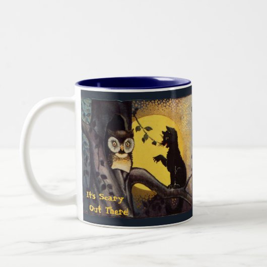 Katze warnt Eule Halloween Kaffeetasse (Links)