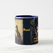Katze warnt Eule Halloween Kaffeetasse (Mittel)