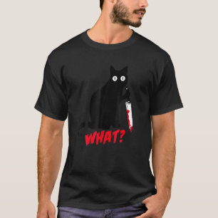 Katze Was Halloween Schwarze Katze Mit Messer Voll T-Shirt