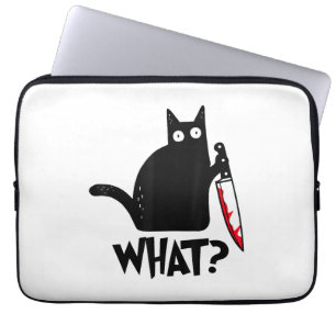 Katze Was_ Lustige Schwarze Katze Laptopschutzhülle