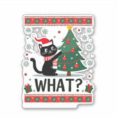 Katze Was lustige schwarze Katze Pushing Weihnacht Aufkleber (Vorderseite)