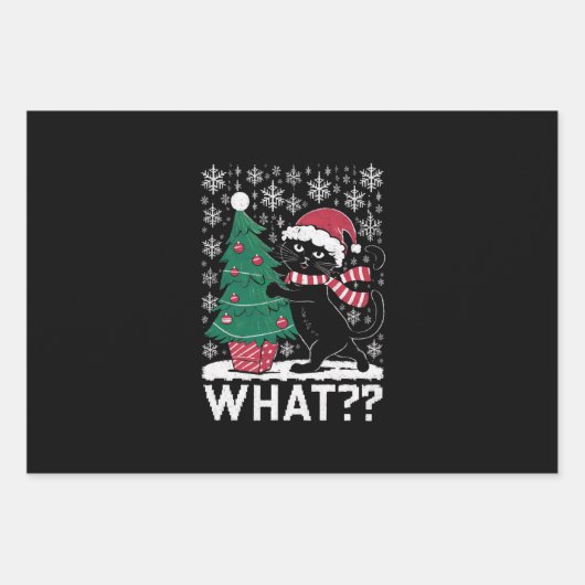 Katze Was lustige schwarze Katze Pushing Weihnacht Geschenkpapier Set (Vorderseite)
