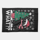 Katze Was lustige schwarze Katze Pushing Weihnacht Geschirrtuch (Horizontal)