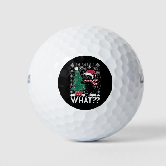 Katze Was lustige schwarze Katze Pushing Weihnacht Golfball (Vorderseite)