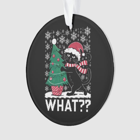 Katze Was lustige schwarze Katze Pushing Weihnacht Ornament (Vorderseite)