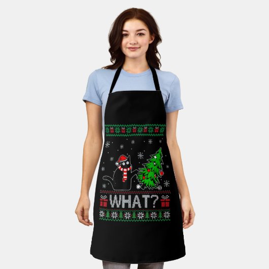 Katze Was lustige schwarze Katze Pushing Weihnacht Schürze (Getragen)