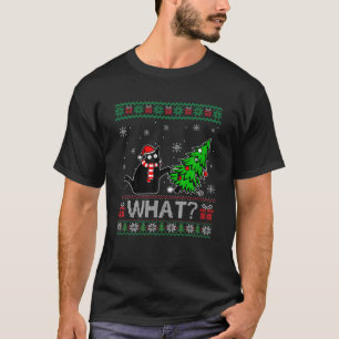 Katze Was lustige schwarze Katze Pushing Weihnacht T-Shirt
