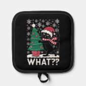 Katze Was lustige schwarze Katze Pushing Weihnacht Topflappen (Vorderseite)