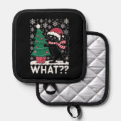 Katze Was lustige schwarze Katze Pushing Weihnacht Topflappen (Vorderseite/Rückseite)