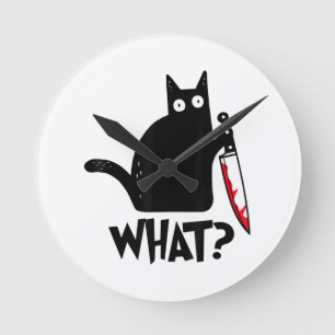 Katze Was_ Lustige Schwarze Katze Runde Wanduhr