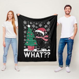 Katze Was Lustige Schwarze Katze Schiebt Weihnacht Fleecedecke