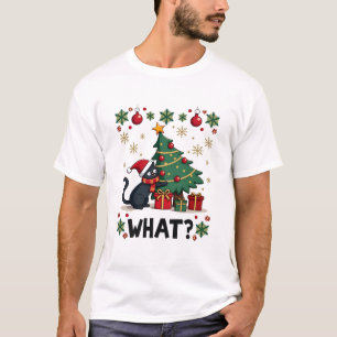 Katze Was Lustige Schwarze Katze Schiebt Weihnacht T-Shirt