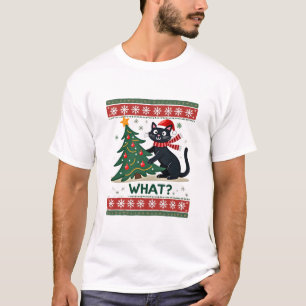Katze Was Lustige Schwarze Katze Schiebt Weihnacht T-Shirt