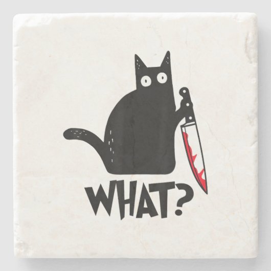 Katze Was_ Lustige Schwarze Katze Steinuntersetzer (Vorderseite)
