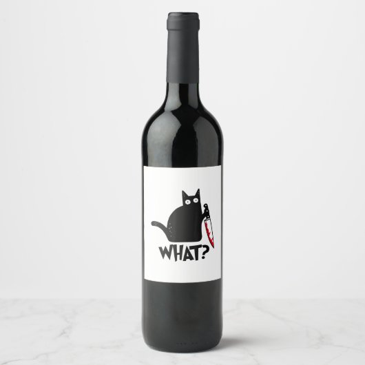 Katze Was_ Lustige Schwarze Katze  Weinetikett (Vorderseite)