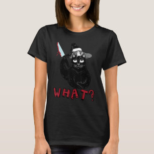 Katze Was! Lustige schwarze mordende Katze mit Mes T-Shirt