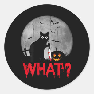 Katze Was_ Mörderische schwarze Katze mit Messer H Runder Aufkleber