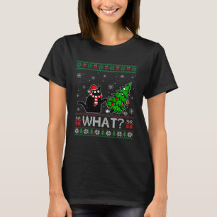 Katze Was schwarze Katze Pushing Weihnachtsbaum Ug T-Shirt