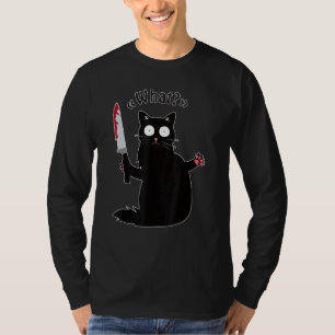 Katze was schwarzes Ca Murderous Katze mit Knife T-Shirt