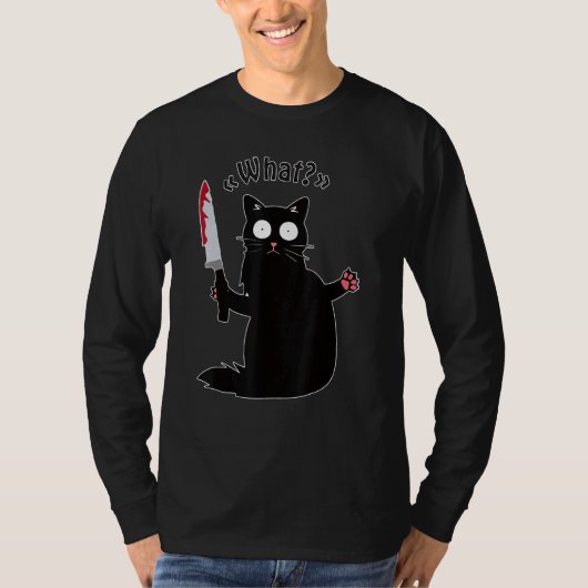 Katze was schwarzes Ca Murderous Katze mit Knife T-Shirt (Vorderseite)