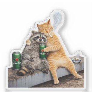 Katze Waschbär raucht Zigarette   Vintage Meme Tri Aufkleber
