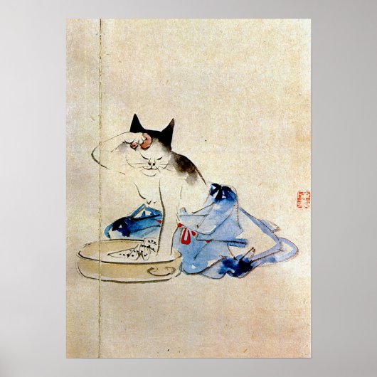 Katze waschen ihren Körper, Utagawa Hiroshige Poster (Vorne)