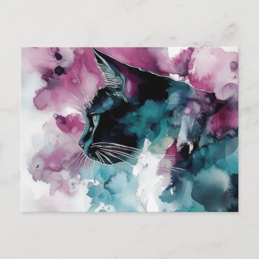 Katze Wasserfarben Postkarte (Vorderseite)