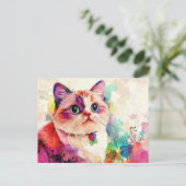 Katze Wasserfarben Postkarte (Stehend Vorderseite)