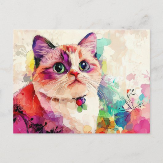 Katze Wasserfarben Postkarte (Vorderseite)