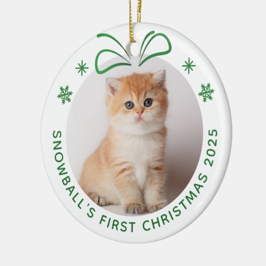 Katze Weihnachten Personalisiertes Foto Urlaub Keramik Ornament (Links)
