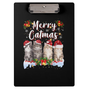 Katze Weihnachten Santa Hut Lustig Frohe Katmas Klemmbrett