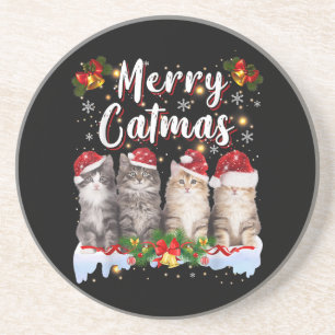 Katze Weihnachten Santa Hut Lustig Fröhliche Katma Getränkeuntersetzer