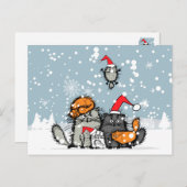 Katze Weihnachten, Schnee, Cartoon, lustig Feiertagspostkarte (Vorne/Hinten)