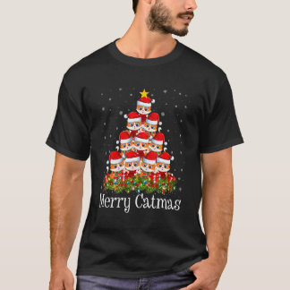 Katze Weihnachtsbaum Lichter Santa Lustige Katzenl T-Shirt